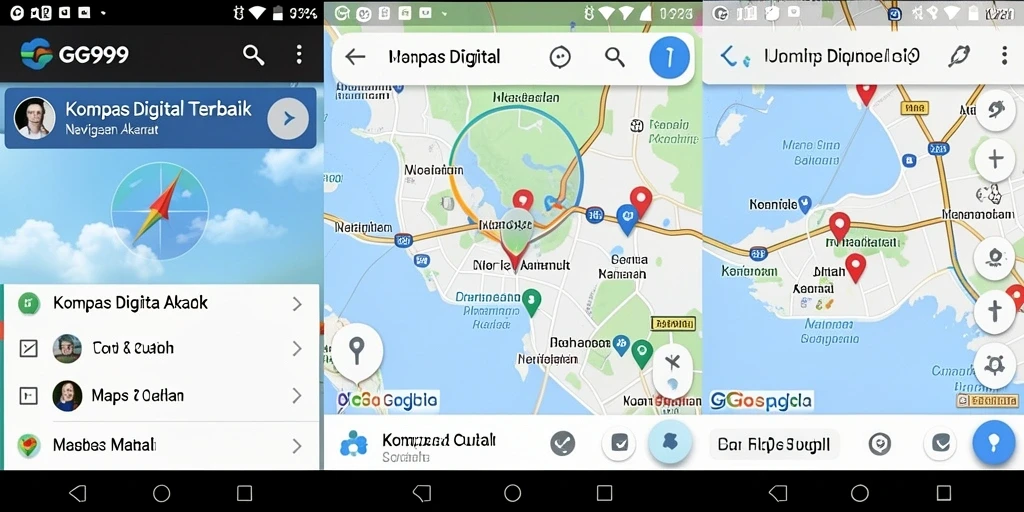 Antarmuka GG999 menampilkan kompas digital dengan navigasi yang jelas dan informatif.
