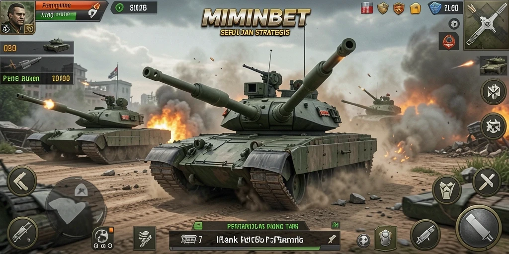 Tampilan antarmuka MIMINBET yang dinamis dan menarik untuk pertempuran tank.