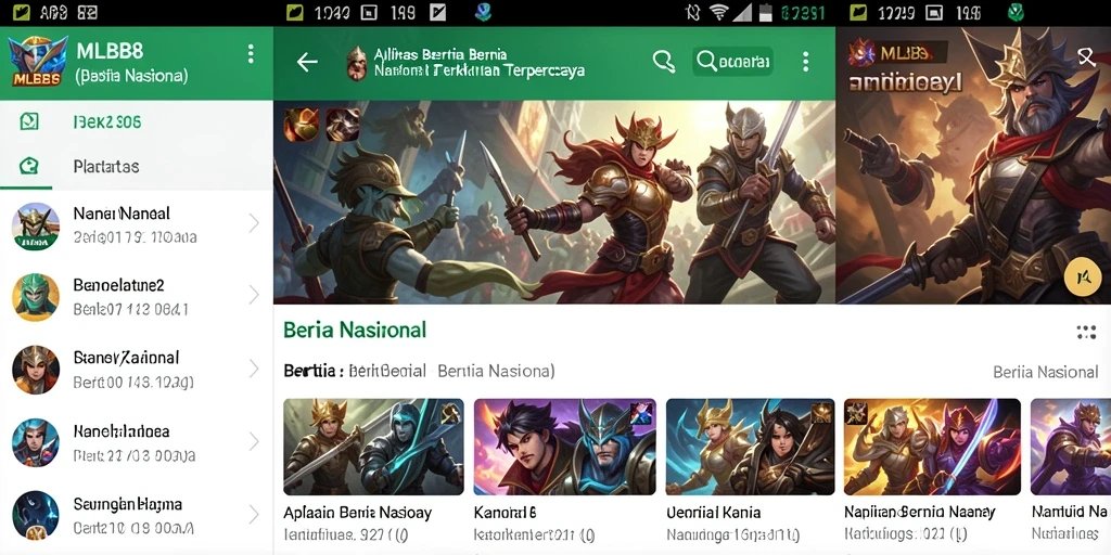 Tampilan antarmuka aplikasi MLBB8 dengan berita nasional terkini.