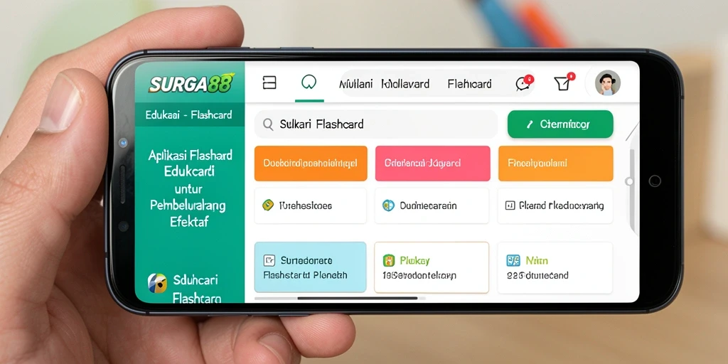 Tampilan antarmuka aplikasi SURGA88 dengan fitur Flashcard yang interaktif.